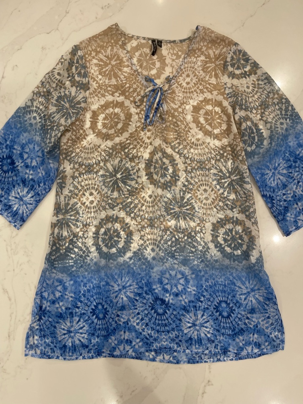 NWOT Portocruz Tie-Dye Medallion Tunic Cover Up in Blue and Tan